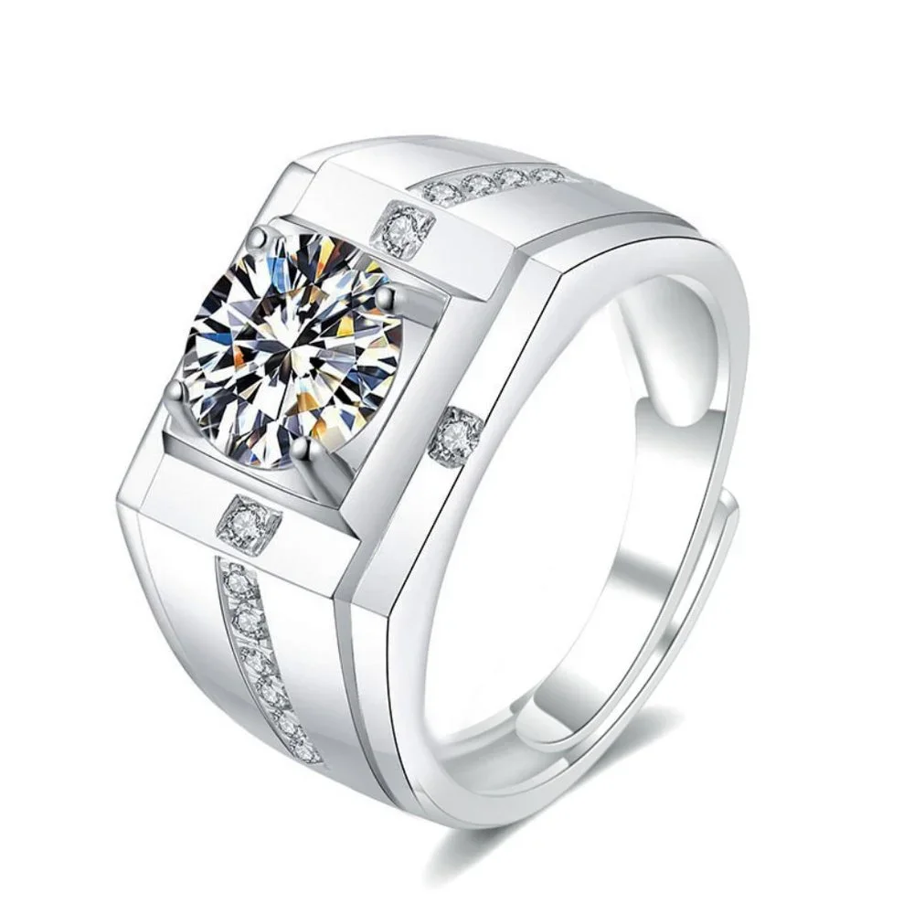 Certified 2ct. t.w. Moissanite Diamond Mens Wedding Ring NEW